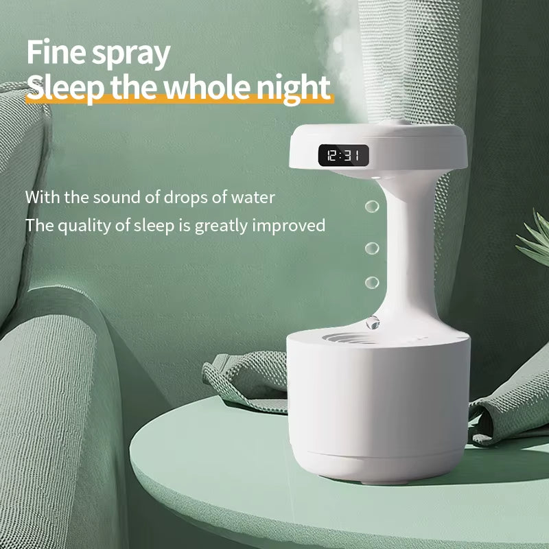600ML Anti-Gravity Droplet Humidifier Quiet Ultrasonic Humidifier with LED Smart Display Clock Air Purification Fog Humidifier